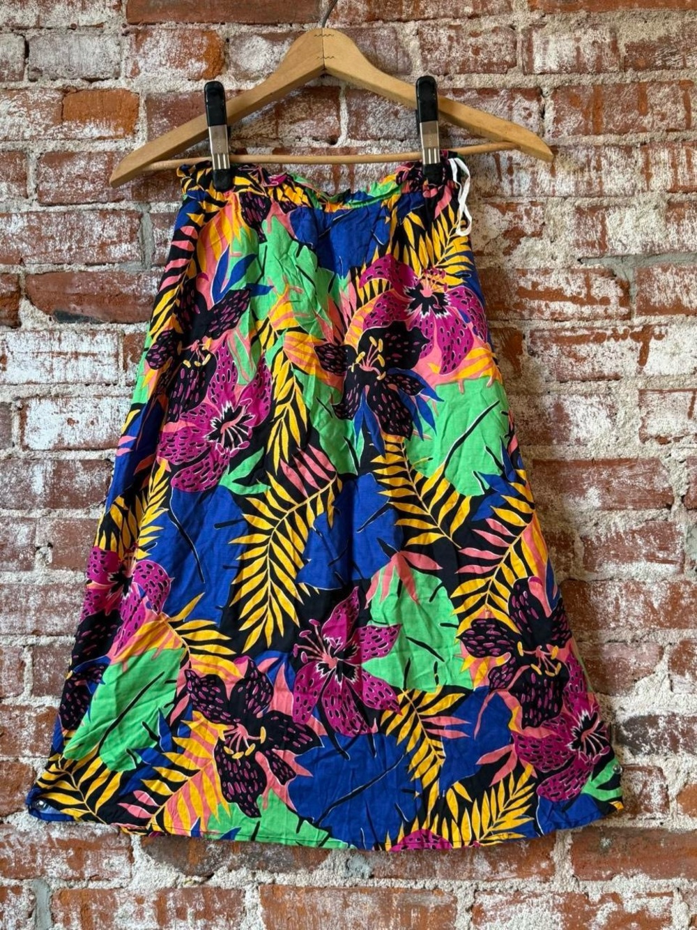 Vintage Bright Tropical Floral A-Line Skirt